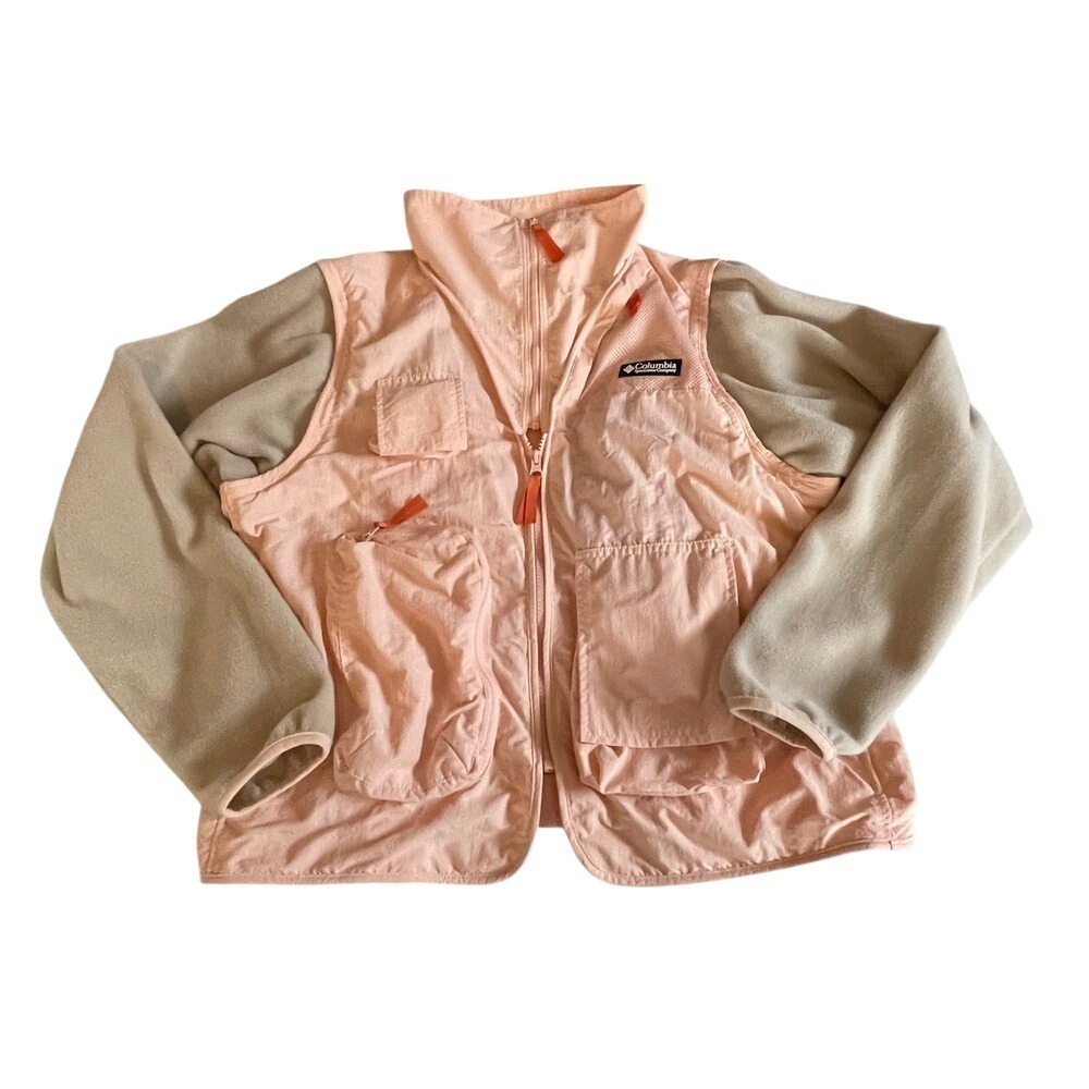 Columbia Women's Pink Fleece Vest Jacket Size XL zip‎ off arms